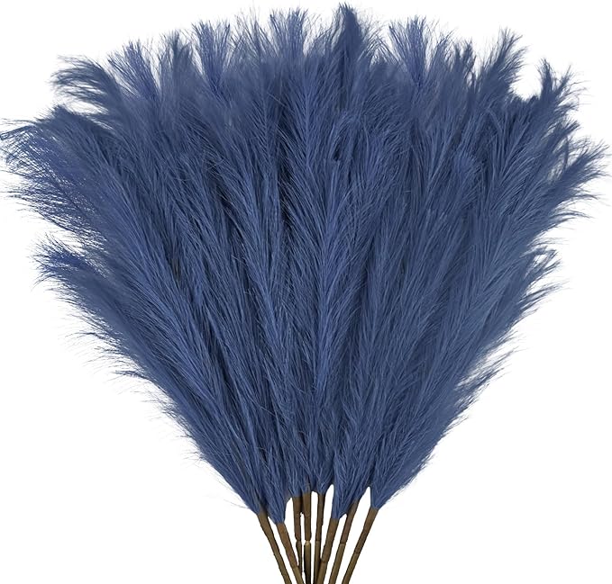 Faux Pampas Grass Stems, 8 Pack, 35 Inch Blue Silk Decor