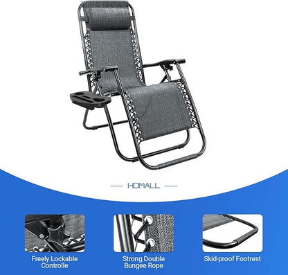 Homall Zero Gravity Chair - Adjustable Folding Lawn Chairs - Outdoor Gravity Reclining Lounge Chair with Pillows - Set of 2 (Double-Gray)