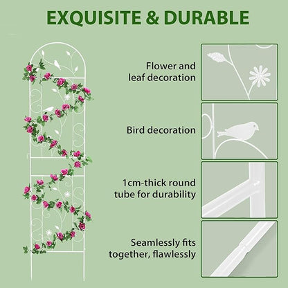 Metal Garden Trellis for Climbing Plants, 2 Pack 86.5" x 19.7" White Plant Trellis Outdoor, Clematis Rrellis Outdoor, Arched Decoration Suitable for lawns, Gard, White