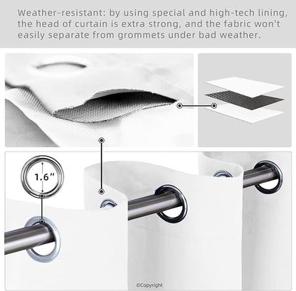 Water Proof Outside Curtains with Grommet Top for Porch, W52 x L72 Thermal Insulated Washable Light Block Outdoor Divider Drapes for Patio Pool Area Pergola Cabana (Pure White, 2 Panels)