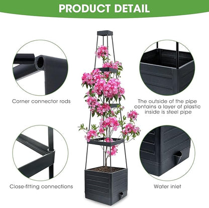 Raised Garden Bed 4 Packs, Planter Boxes with Trellis 58.3'' Tomato Planters for Climbing Vine Vegetables Flowers Plants Self Watering Tomatoes Cage for Outdoor Patio Greenhouse