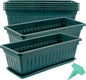 JOIKIT 6 Packs 17 x 7.5 x 5.5 Inch Plastic Window Planter Boxes with Trays, Plastic Vegetable Planter with 30 Plant Label, Countryside Flower Box Pot for Garden Windowsill Patio Balcony, Dark Green
