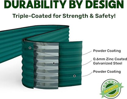 9-in-1 Galvanized Steel Raised Garden Bed // 8×2×1.5 ft Modular Planter for Gardening, Vegetables, Flowers // 18" Tall Metal Raised Garden Beds Outdoor (Dark Green) // Patented Design Planter Box