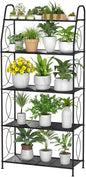 5 Tier Plant Stand Indoor Outdoor, Heavy Duty Plant Shelf, Metal Mesh Tall Plant Stands Holder Rack for Living Room Balcony and Garden, Black