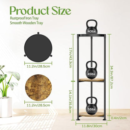 iDavosic.ly 3 Tier Corner Plant Stand Indoor, 34 Inch Tall Vertical Metal Flower Heavy Duty Pot Holder Shelf Outdoor for Patio Porch Living Room, Modern Black & Rustic Brown - Round