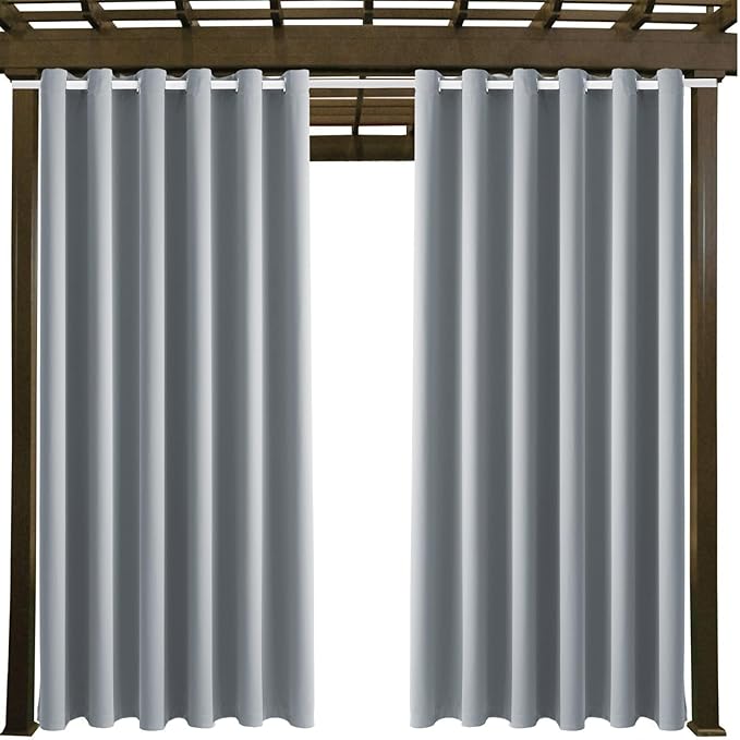 Waterproof Outdoor Curtain W84 x L120 - Grommet Top Sunlight Blocking Window Treatment Drapes Blackout Curtains for Home Bedroom Living Room Patio Pergola Cabana Gazebo (Light Gray, 2 Panels)