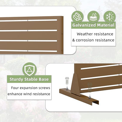 Casaphoria Metal Privacy Screen Outdoor, 72" H x 47" W Freestanding Decorative Privacy Screen for Patio Deck Balcony Garden with Stable Base, Brown-Louvered