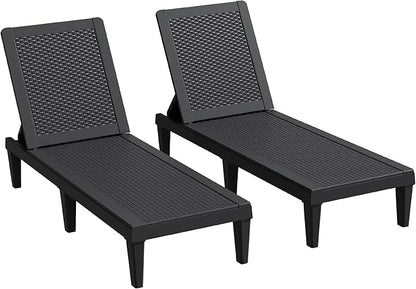 Greesum Outdoor Chaise Lounge Chairs Set of 2 with 5-Position Adjustable Backrest, Waterproof PP Sun Loungers for Garden Pool Beach Patio Deck Sunbathing, Black