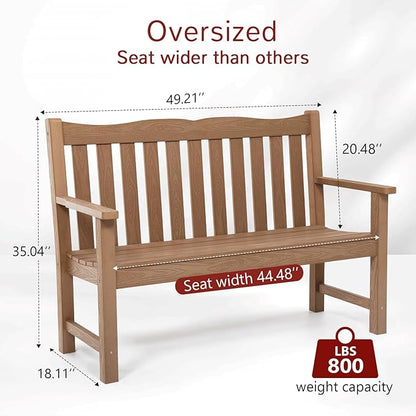 Stoog Oversized All-Weather Garden Bench & Chairs Set, 3-Piece Patio Furniture Set, Include 2 Chairs and 1 Garden Bench, for Porch, Backyard, Lawn, Pool and Deck, Teak