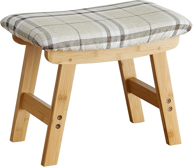 Foot Stools Ottoman, Small Soft Footrest Ottoman with Wood Legs, Sofa Footrest Extra Seating for Living Room Entryway Office