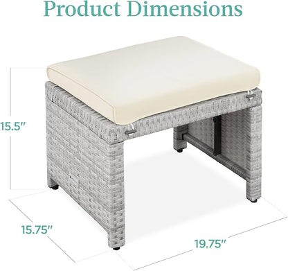 Best Choice Products Set of 2 Wicker Ottomans, Multipurpose Outdoor Furniture for Patio, Backyard, Additional Seating, Footrest, Side Table w/Removable Cushions, Steel Frame - Gray/Cream