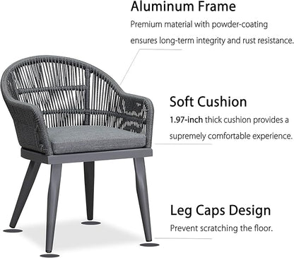 PURPLE LEAF 9 Pieces Patio Dining Set with Outdoor Aluminium Square Dining Table and Woven Rattan Chairs Modern Metal Furniture Cushions Sets for Garden Yard Indoor Decor Kitchen Grey