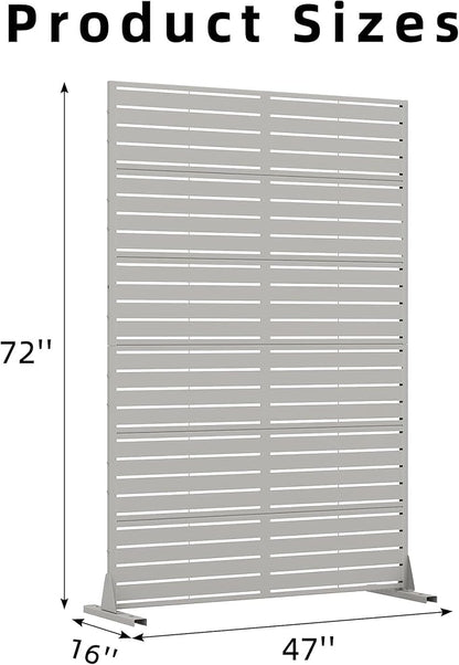 Casaphoria Metal Privacy Screen Outdoor, 72" H x 47" W Freestanding Decorative Privacy Screen for Patio Deck Balcony Garden with Stable Base, Grey-Louvered