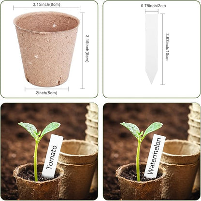 Peat Pots, 60 Pack Plant Starter Round Nursery Pot with Drainage Holes, Garden Germination Seedling Pots with 30 Plant Labels (3.15 Inch)