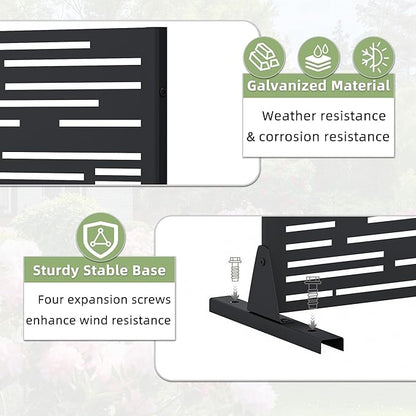 Casaphoria Metal Privacy Screen Outdoor, 72" H x 35" W Freestanding Decorative Privacy Screen for Patio Deck Balcony Garden with Stable Base, Black-Shine