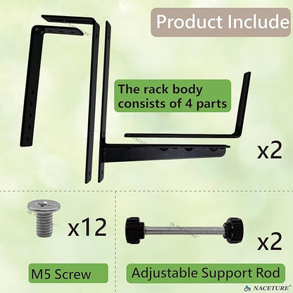 Window Box Brackets for Railing- 2 Pcs Adjustable Planter - Sturdy, Stable Flower Box Brackets for Railings, Balconies and Fences- Upright Railing Plant Holder (Black 2 Pack)