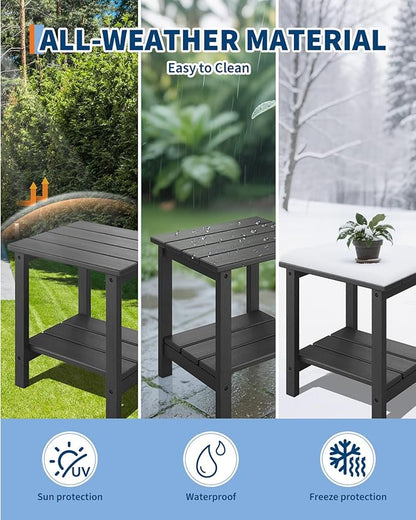 GarveeLife Adirondack Outdoor Side Table 18 x 15 in, HDPE 2-Tier Patio Side Tables for Outside, All-Weather End Table for Patio Pool Deck Indoor Backyard, Black