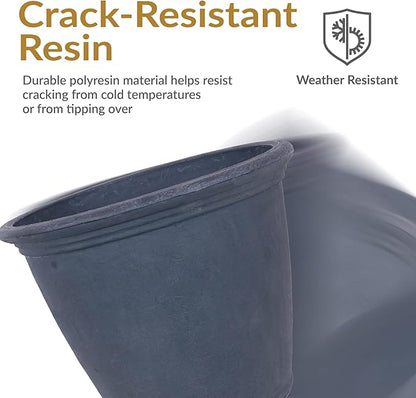 Sunnydaze 24-Inch Anjelica Large Plastic Pot for Plants - Outdoor Double-Walled Large Plastic Planter with Drillable Drainage Holes - Slate - 4pk