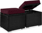 Best Choice Products Set of 2 Wicker Ottomans, Multipurpose Outdoor Furniture for Patio, Backyard, Additional Seating, Footrest, Side Table w/Storage, Removable Cushions - Deep Burgundy/Black