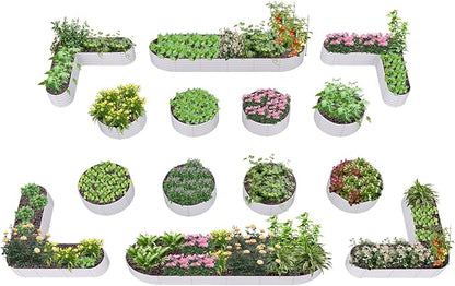 A ANLEOLIFE Set of 14, 18 Inch Tall Raised Garden Beds Kit, Heart-Shaped, Large Oval & Round Metal Planters – Ideal for Backyard Vegetables Flowers Herbs, Antique White