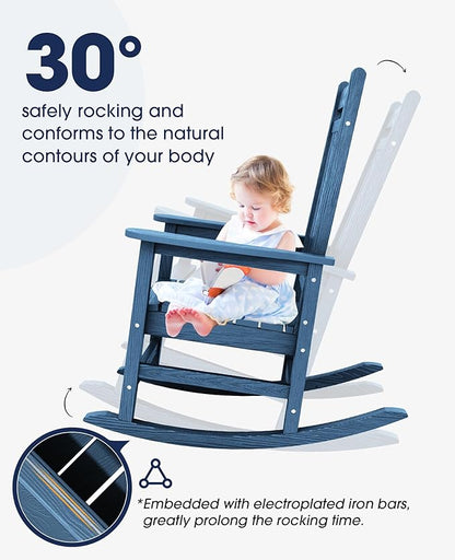 Rocking Chairs Set of 2 in Blue HDPE, 350 lb Capacity