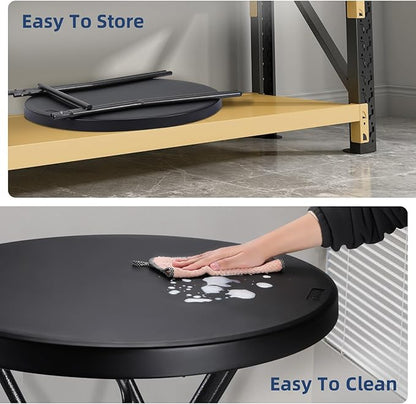 Cocktail Table 28in Folding Round High Top Indoor Outdoor with Removable Legs, Tall Bistro Foldable Bar Height Table for Parties, Patio, Backyard, Dining Room, Events, Black- 2PCS