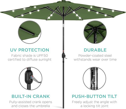 Best Choice Products 10ft Solar Polyester LED Lighted Patio Umbrella w/Tilt Adjustment and UV-Resistant Fabric
