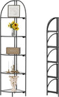 Crofy Foldable 5 Tier Corner Shelf, Metal Corner Plant Stand with Black Frame and Transparent Shelves, Corner Display Rack Multipurpose Shelving Unit for Living Room, Bedroom, Bathroom