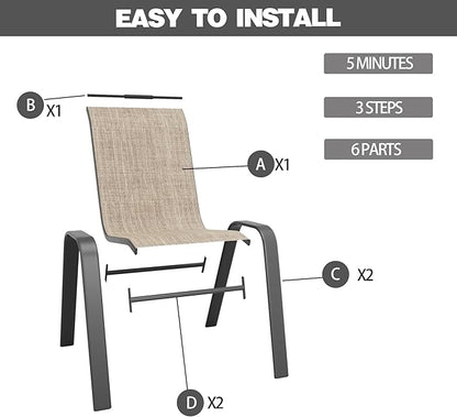 Patio Dining Chairs Set of 4 in Brown with Stackable Steel Frame