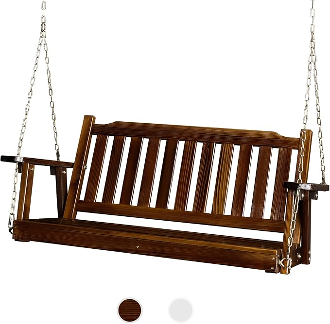 VINGLI Upgraded Heavy Duty 880 LBS 4 FT Patio Wooden Porch Swing Solid Fir Wood, Outdoor Handing Swing Bench for Garden | Yard | Balcony | Tree, Rustic
