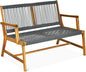Tangkula 2-Person Patio Acacia Wood Bench Loveseat, Outdoor Patio Rope Bench in Teak Oil Finish, for Balcony Deck Poolside Porch (Grey)