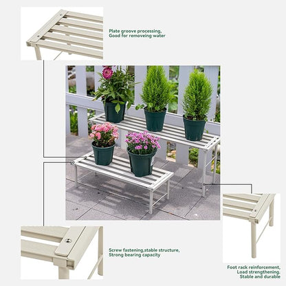 Metal Plant Stand, Rust-proof Aluminum Flower Pot Stand, Heavy Duty Planter Display Shelving for Patio Balcony Garden Living Room Decorative (White, 47.2 Inch)