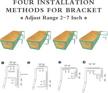 4 Pack 24 Inch Window Boxes Planters Railing Planter Box with Adjustable Brackets for Porch Fence Patio Balcony Hanging Flower Baskets with Woven Fabric for Outdoor Garden Decor - Green