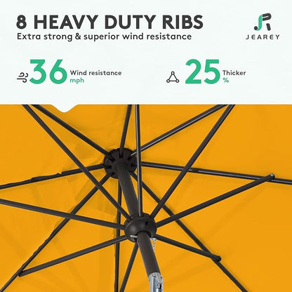 JEAREY 9FT Outdoor Patio Umbrella Market Umbrella with Push Button Tilt and Crank, Outdoor Table Umbrellas 8 Sturdy Ribs UV Protection Waterproof for Garden, Deck, Backyard, Pool (Bright Orange)