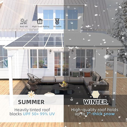 AECOJOY 12' x 12' White Gazebo Outdoor Pergola for Patio, Large Wall-Mounted Hard Top Lean to Metal Gazebo Shelter Pergolas and Gazebos Clearance with Patio Roof, Heavy Duty Awnings for Patio