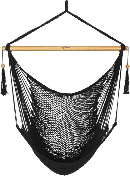 JoyView Hammock Chair with Spreader Bar Caribbean Hammock Swing Chair 300 LBS Weight Capacity XL Rope Hanging Chair for Outdoor Indoor Garden Yard - Black