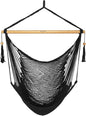 JoyView Hammock Chair with Spreader Bar Caribbean Hammock Swing Chair 300 LBS Weight Capacity XL Rope Hanging Chair for Outdoor Indoor Garden Yard - Black