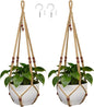 35 Inch Macrame Plant Hanger, Large for up to 15 Inch Pot Extra Long Hanging Planter Holder Basket with Wood Beads for Indoor Outdoor Home Decor (Brown, 2-Pack)