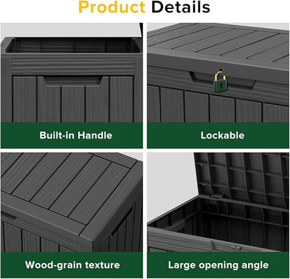 Outdoor Storage Box, 45 Gallon Resin Patio Deck Box with Lock, Black
