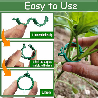 Plant Support Clips - Tomato Clips for String Trellis, 100pcs Grape Vine Clips for Garden Netting Climbing Plants, Secured Plastic Plant Clip for Fixing Stem and Vine (100, Green)