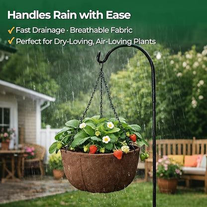 T4U Hanging Planters for Outdoor Plants, 12 Inch 4 Pack Fabric Hanging Baskets with Drainage Tray, Decorative Hanging Pots for Plants Outdoor Patio Porch Garden Use（Brown）