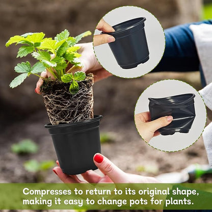 120 Packs Flexible Plastic Nursery Pots,4 Inch Thickened Soft Plastic Pots with Drainage Holes,Garden Seedling Pot for Succulents,Transplanting,Cuttings(Black)