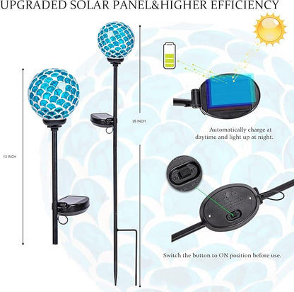 VCUTEKA Solar Lights - Outdoor Garden Decor Mosaic Solar Pathway Light Waterpoof LED Stake Light for Landscape Lawn Patio Yard Decoration (Blue) 1 Pack