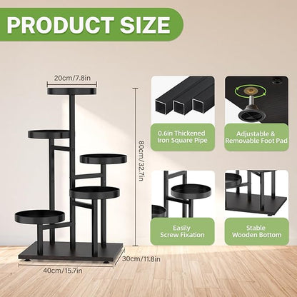 iDavosic.ly 5 Tier Plant Stand Indoor, Tiered Corner Metal Wood Multiple Flower Holder Shelf, Tall Orchid Display Rack for Patio Porch Living Room Balcony Outdoor, Black Walnut