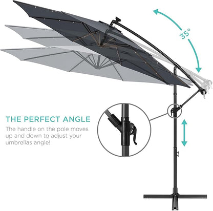 Best Choice Products 10ft Solar LED Offset Cantilever Hanging Market Patio Umbrella, 8 Sturdy Ribs, Easy Adjustment - Slate