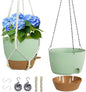 10 inch Self Watering Hanging Planters for Indoor Plants, 2 Pack Hanging Baskets for Outdoor Plants, Hanging Flower Pots with Drainage Holes & 2 Kinds of Plant Hangers for Home Decor, Green