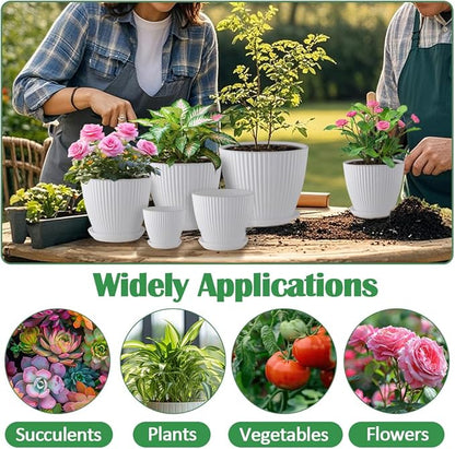 7.5/6.5/5.5/4.9/4.2/3.5 Inch Plant Pots with Drainage Holes and Saucer, Plastic Flower Pots for Indoor Plants, Lightweight Planter Pots for Plants, White