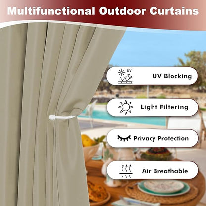 HolidayIdeas Grommet Outdoor Curtains for Patio Waterproof 8 Pcs All Weather Balcony Outside Curtains for Apartments, Gazebo, Pergolas, Porch, 54x95 Inch, Taupe