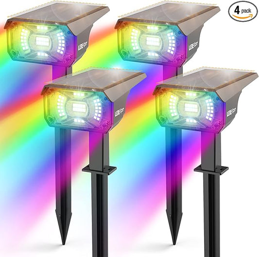 Color Solar Light Outdoor Waterproof Spotlights with 9 Light Modes, Color Changing Solar Outdoor Light for Halloween Decorations, Colored Spot Lights Auto On,Off, RGBW