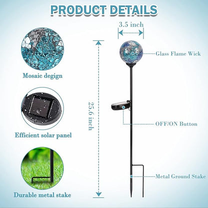 Solar Garden Lights Outdoor Decorative - Solar Gazing Ball Mosaic Garden Stakes Decorative Waterproof Outdoor Lights for Pathway Yard Lawn Decoration Blue